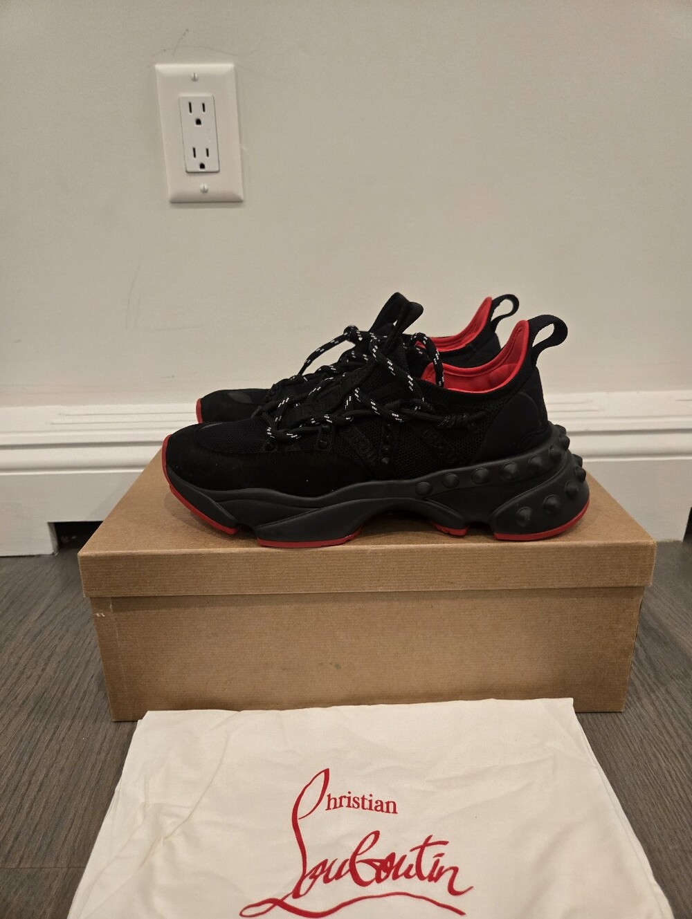 $1150 Christian Louboutin TrailnRun Neoprene Suede Black Sneakers EU 38 US 8 NIB - Picture 6 of 11